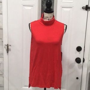 🆕 VINCE CAMUTO Sleeveless Turtle Neck Tunic Length Top in Ripe Tomato
